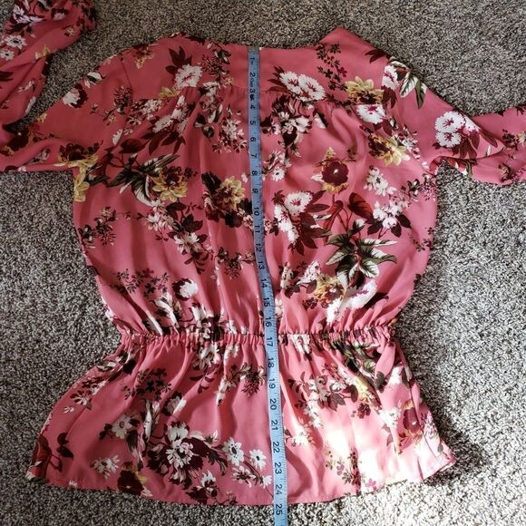A.N.A Floral Peplum Blouse | Pink Long Sleeve | Size Small - Picture 13 of 15